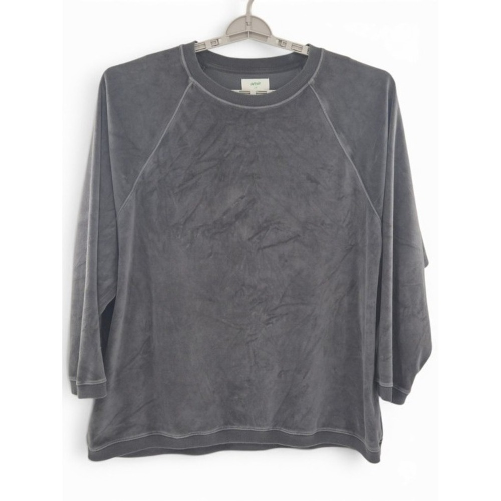 Aerie Grey Velour Oversized Sweatshirt L Crewneck Raglan Sleeve Cozy Loungewear